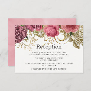 Vintage Chic Rose Gold and Blush Wedding Reception Invitation