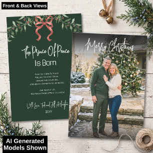 Vintage Chic Script Watercolor Bow Photo Christmas Holiday Card