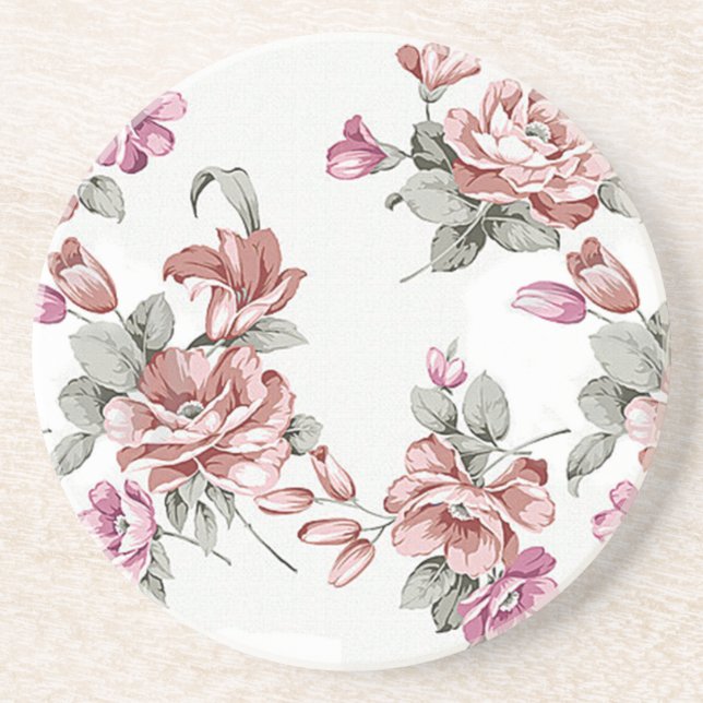 Vintage Chic  Shabby Girly Flowers Coaster (Front)