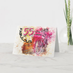 Vintage Chic Watercolor Pink Bicycle Birthday Card