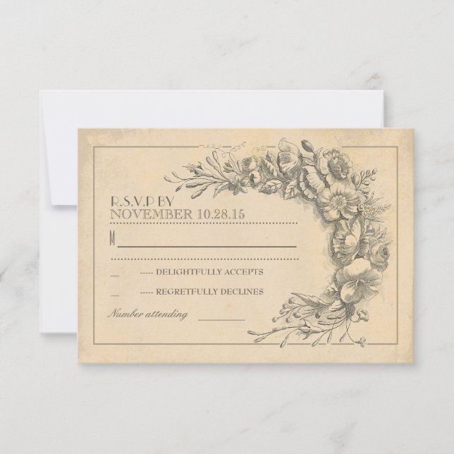 Vintage chic wedding RSVP with flowers Card (Front)
