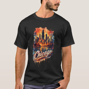 Vintage Chicago City Skyline Illinois Travel Souve T-Shirt