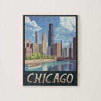 Vintage Chicago City Skyline