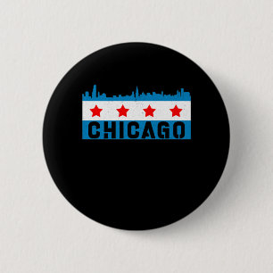 Vintage Chicago Flag Skyline 6 Cm Round Badge