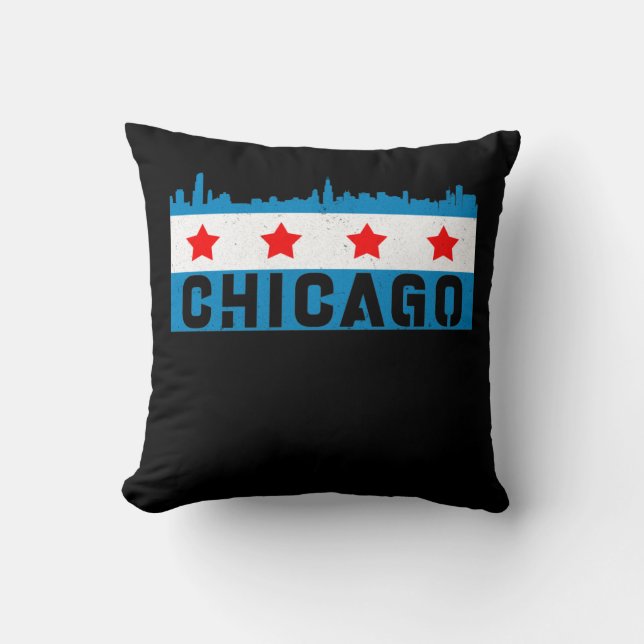 Vintage Chicago Flag Skyline Cushion (Front)