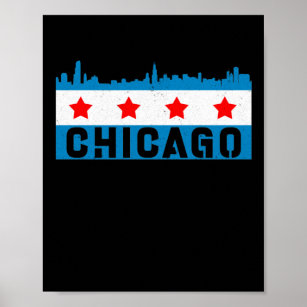 Vintage Chicago Flag Skyline Poster