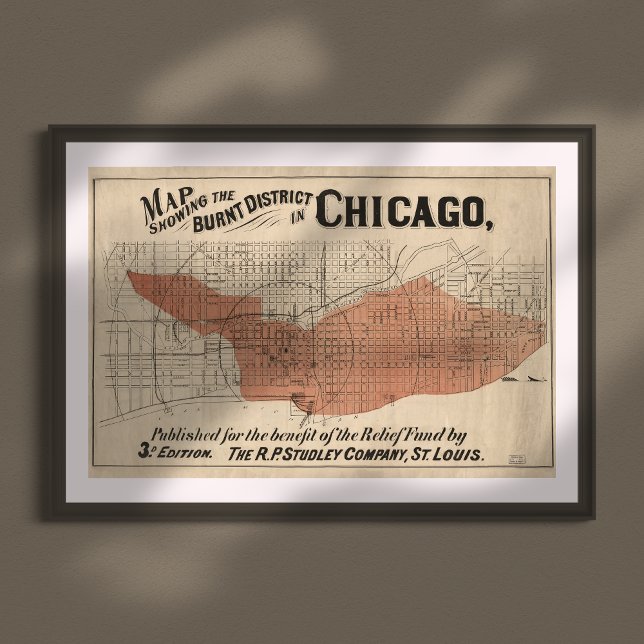Vintage Chicago Great Fire Map, 1871 Poster (Creator Uploaded)