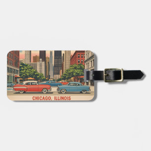 Vintage Chicago Illinois City Skyline Retro Travel Luggage Tag