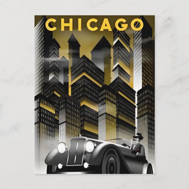 Vintage Chicago Illinois City Skyline Retro Travel Postcard (Front)