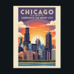 Vintage Chicago Illinois City Skyline Retro Travel Postcard<br><div class="desc">Anyone would love to receive this vintage travel postcard featuring a retro illustration of the city skyline of Chicago,  Illinois!</div>