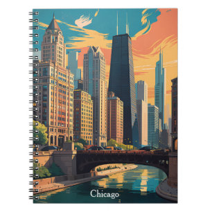 Vintage Chicago Illinois Colorful Painting Skyline Notebook