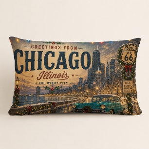 Vintage Chicago Illinois Route 66 Christmas Lumbar Cushion