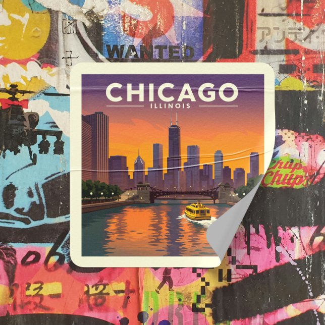 Vintage Chicago Illinois Square Sticker (Creator Uploaded)