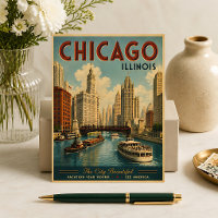 Vintage Chicago Illinois Travel Poster Postcard