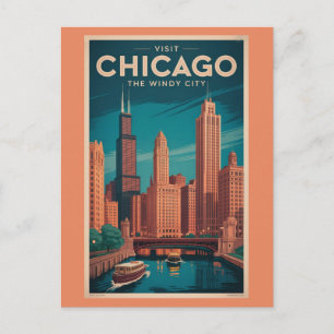 Vintage Chicago Illinois Windy City Skyline Travel Postcard
