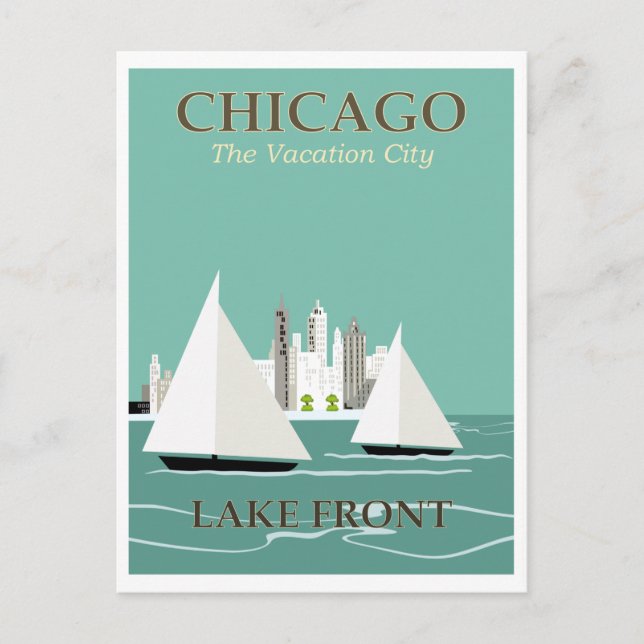 Vintage Chicago Lake Front Travel Postcard (Front)