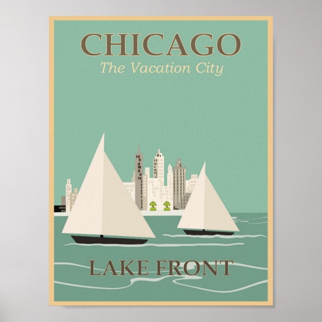 Vintage Chicago Lake Front Travel Poster (Front)