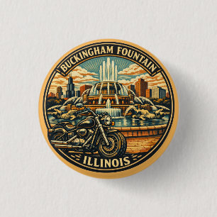 Vintage Chicago Motorcycle Buckingham Fountain 3 Cm Round Badge