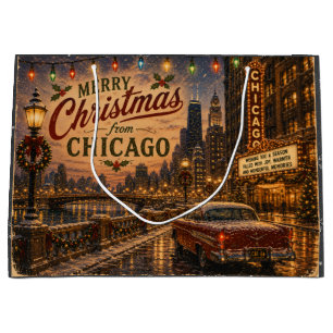 Vintage Chicago Route 66 Christmas City Lights Large Gift Bag