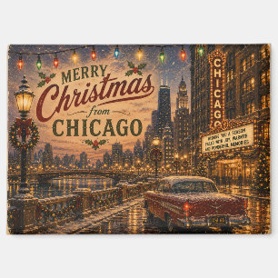 Vintage Chicago Route 66 Christmas City Lights Magnet