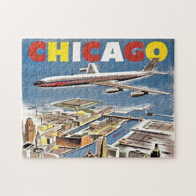 Vintage Chicago Skyline Aeroplane  Jigsaw Puzzle (Horizontal)