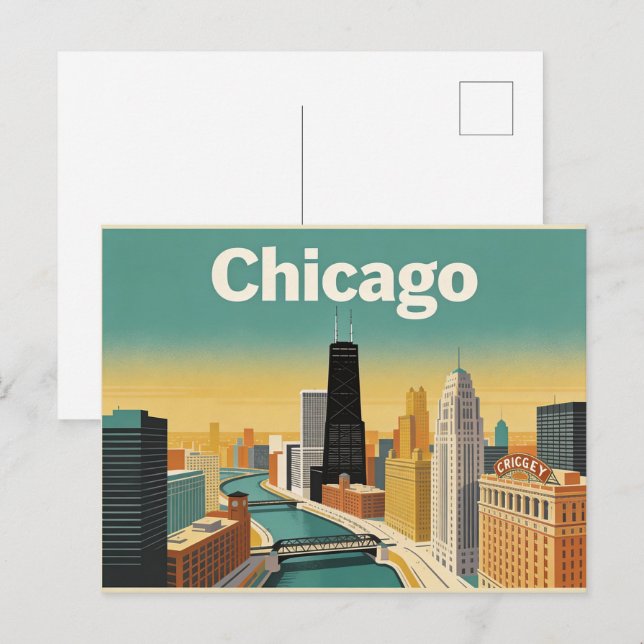 Vintage Chicago Skyline Travel Postcard (Front/Back)