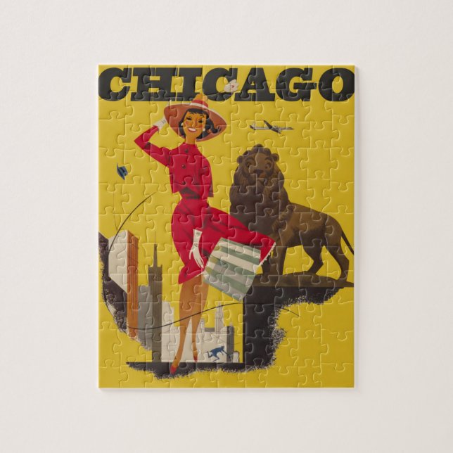 Vintage Chicago USA Air Travel Advertisement Jigsaw Puzzle (Vertical)