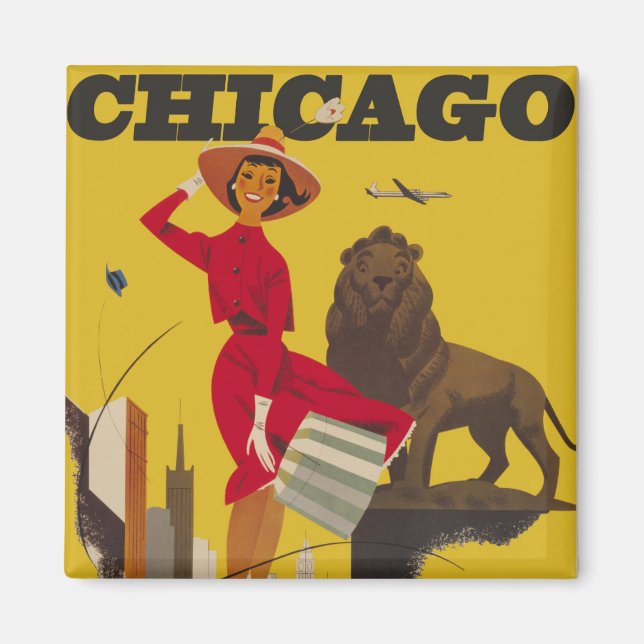 Vintage Chicago USA Air Travel Advertisement Magnet (Front)