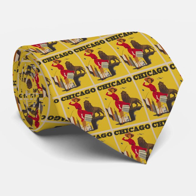 Vintage Chicago USA Air Travel Advertisement Tie (Rolled)