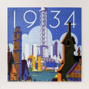 Vintage Chicago World's Fair 1934 Ad Illustration Jigsaw Puzzle
