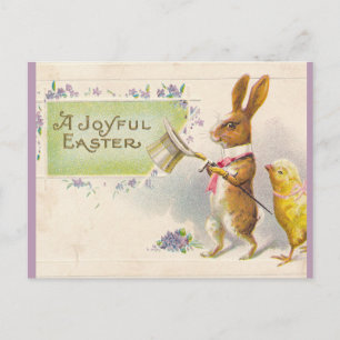 Vintage Chick and Easter Bunny With Top Hat  Postcard