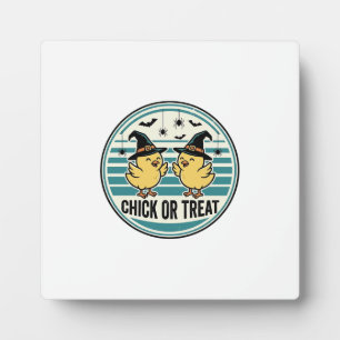 Vintage Chick Or Treat Halloween Chicks Design_1 Plaque