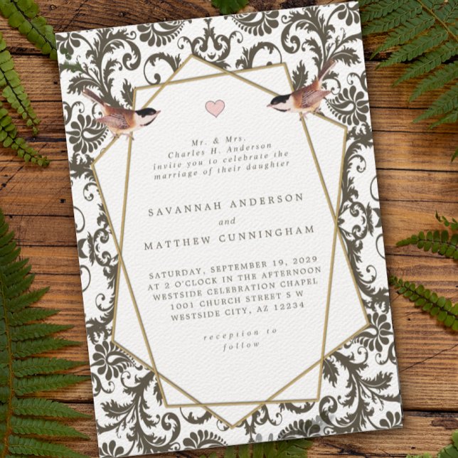 Vintage Chickadee Art Deco Playbill Wedding Invitation (Creator Uploaded)