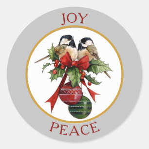 Vintage Chickadee Joy Peace Christmas Classic Round Sticker