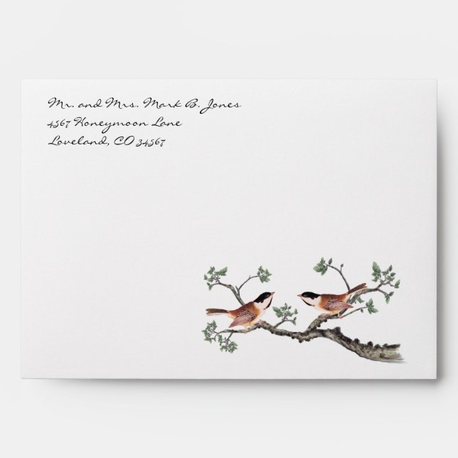 Vintage  Chickadees   Wedding Envelopes (Front)
