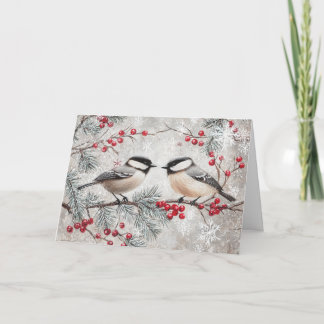 Vintage Chickadees with Snowflakes and Berries Card