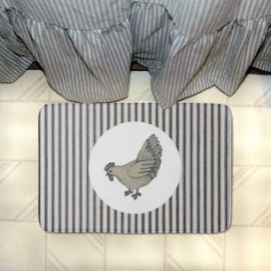 Vintage Chicken And Ticking Stripes  Bath Mat