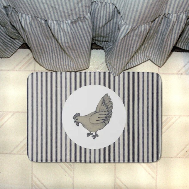 Vintage Chicken And Ticking Stripes  Bath Mat (Creator Uploaded)