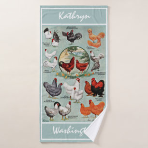 Vintage Chicken Breeds    Bath Towel