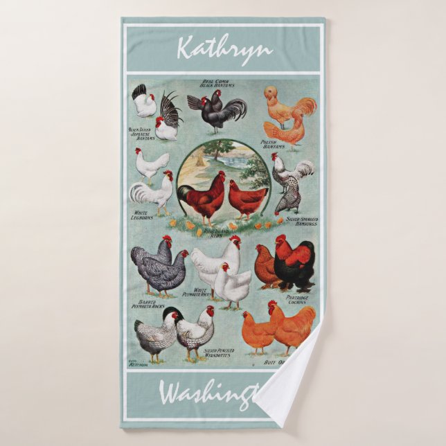 Vintage Chicken Breeds    Bath Towel (Bath Towel)