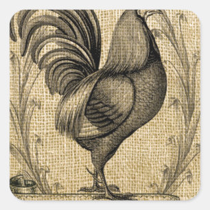 Vintage Chicken Burlap Square Sticker