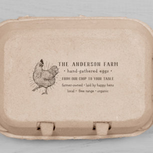 Vintage Chicken Drawing Family Farm Fresh Eggs Rubber Stamp