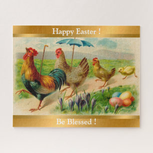 Vintage Chicken Family Easter Holiday Jigsaw Puzzle