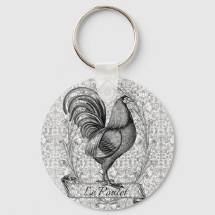 Vintage Chicken Illustration Key Ring