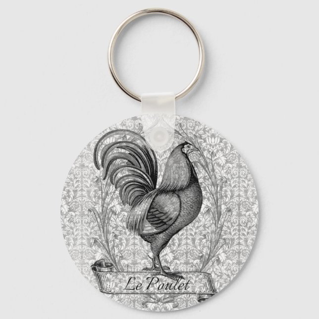 Vintage Chicken Illustration Key Ring (Front)