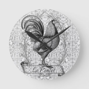 Vintage Chicken Illustration Round Clock