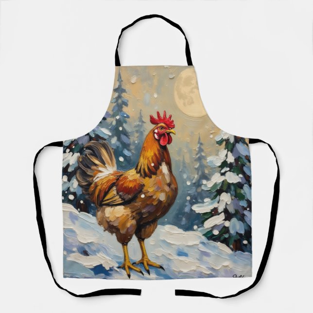 Vintage Chicken in Snowy Christmas Wonderland Apron (Front)