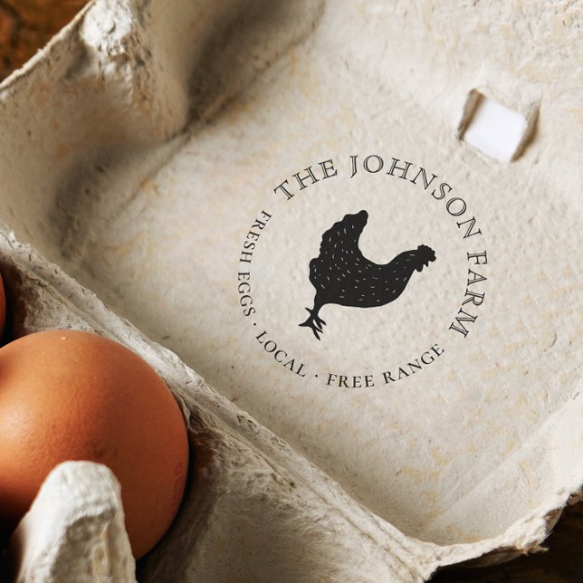 Vintage Chicken Silhouette Personalized Egg Rubber Stamp (Rubber Stamp Mock-up)