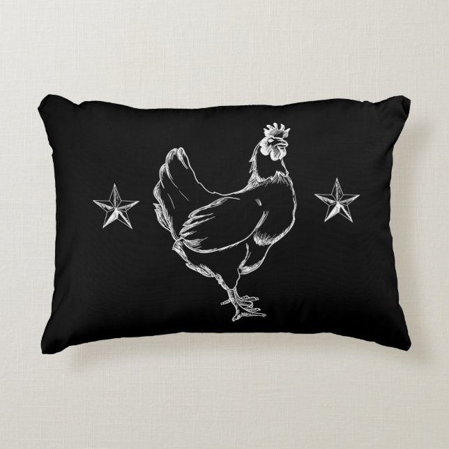 Vintage Chicken & Stars Print Accent Pillow (Front)