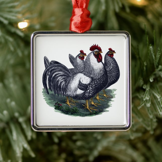 Vintage Chickens Metal Ornament (Tree)